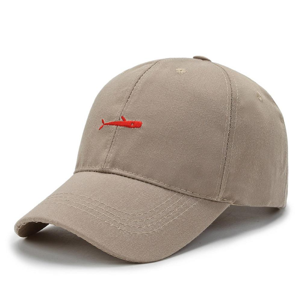 Adjustable Snapback Cap Fish Embroidered Visor Hat Simple Canvas Cap Outdoor Activity