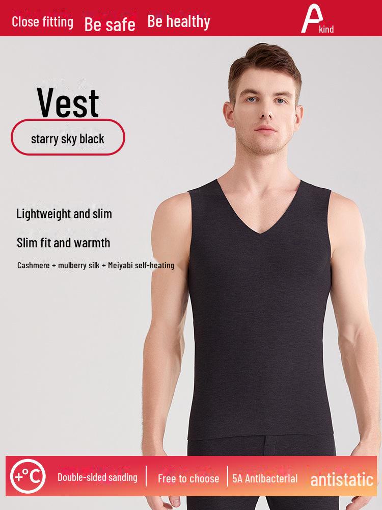 Термобелье унисекс из немецкой шерсти: Бесшовный утепленный жилет из шелка и кашемира, плюс бархат, плотный и теплый для осени и зимы.