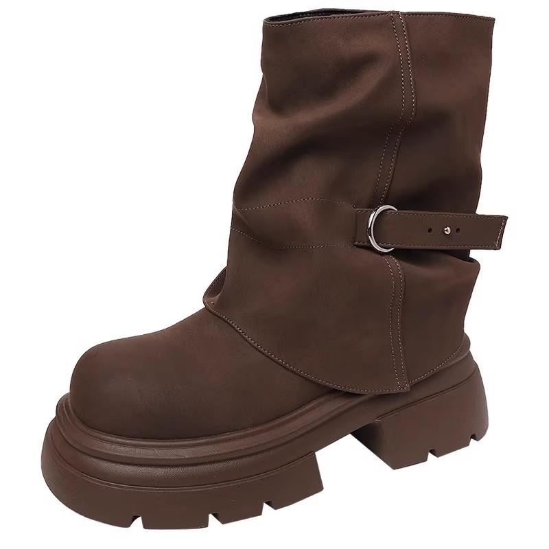 Simple and Versatile Thin Trousers Martin Boots Women's Autumn 2025 New Niche Design Thick-soled Heightening Short Boots