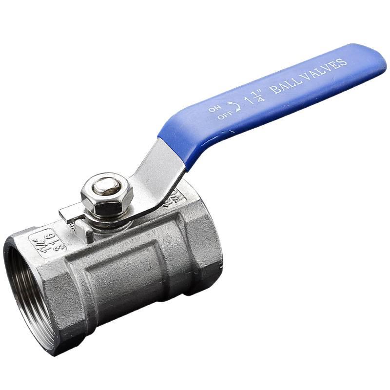 Stainless Steel Ball Valve, One-Piece, Female Threaded, Switch Sizes: 1/2", 3/4", 1" (DN15, DN20, DN25).