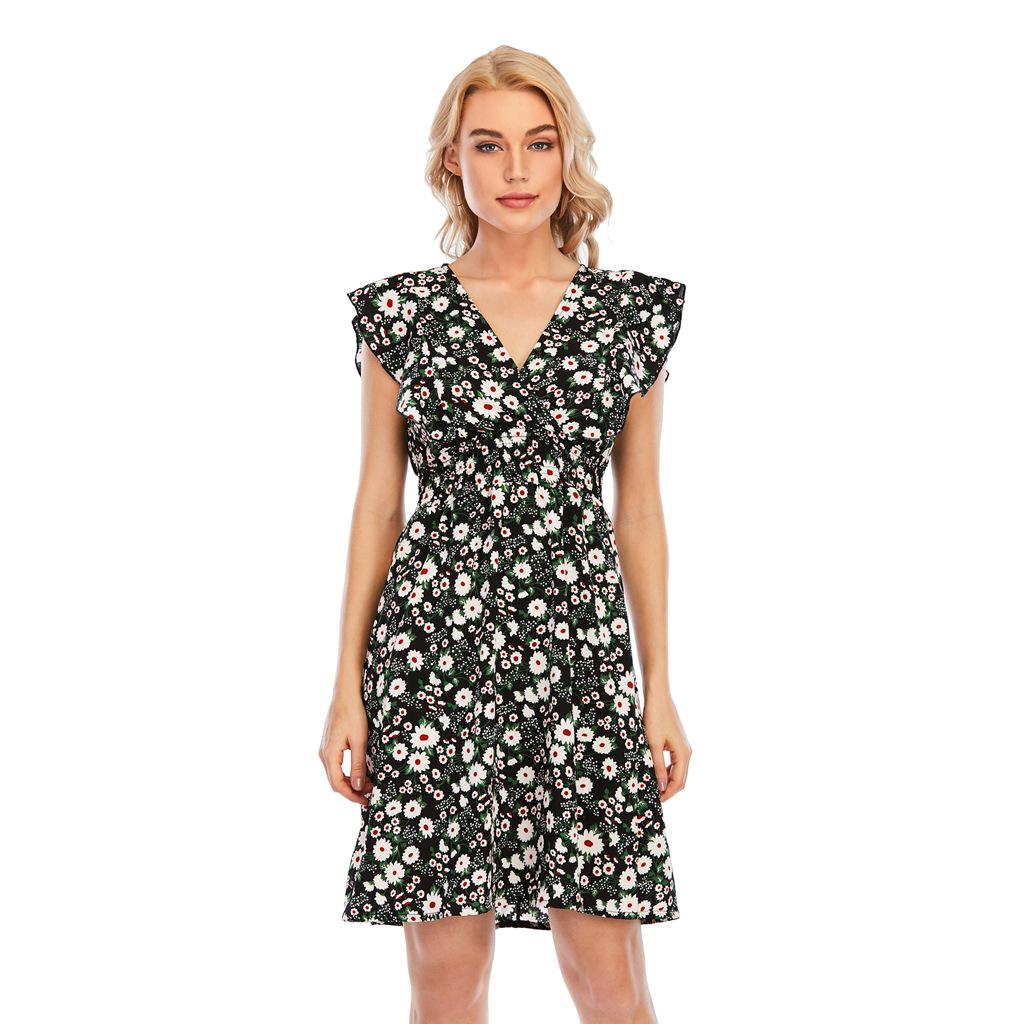 Женское летнее шикарное платье трапециевидной формы без рукавов с v-образным вырезом и шифоновым принтом S-XXL