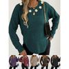 Autumn and Winter New Pullover Tops Women's Hand Crocheted Flower Stitching Round Neck Plaid Casual Sweater