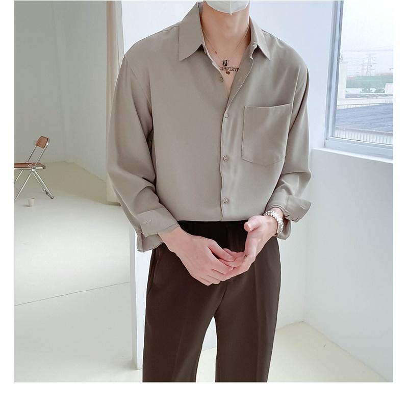 Весенняя рубашка с длинным рукавом, мужская однотонная модная рубашка, легкая повседневная рубашка для взрослых, свободный топ в корейском стиле