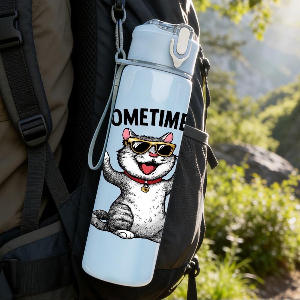 1PC Talking Cat Letter Cartoon 750ml Color Plastic Sports Water Bottle Leakproof Flip Straw Lid Suitable for Sports Office Home Use