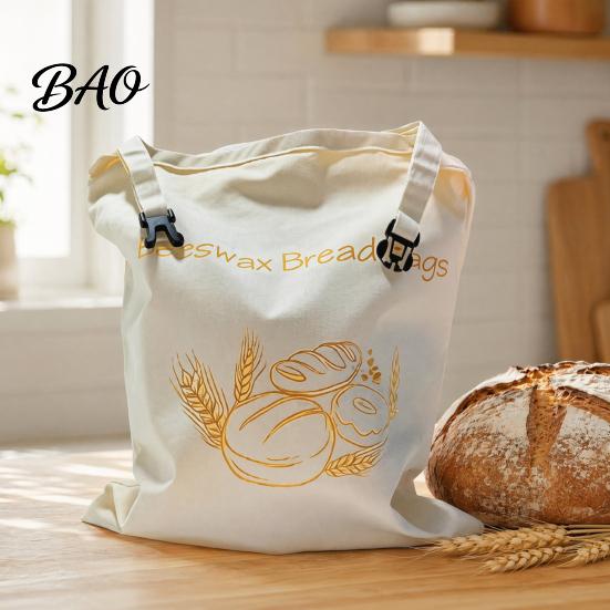Green Kitchen Storage Solution Beeswax Bread Bags, Reusable Durable Cloth, Preserve Freshness Bakery Bag And Crust Longer, for Homemade