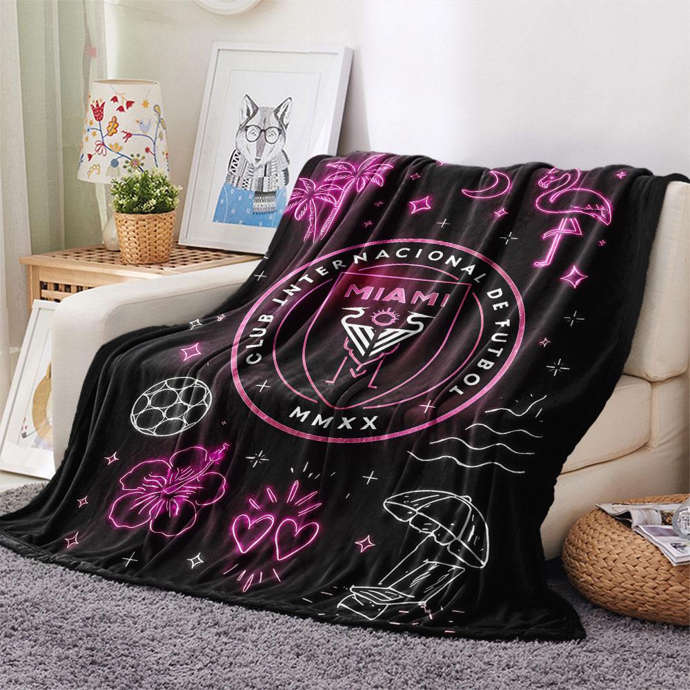 1PC Inter Miami CF Patterned Flannel Blanket Suitable For All Seasons for Home Decor Warmth and Comfort Gifts Holiday Present