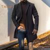Men Woolen Coat Lapel Long Sleeve Single-Breasted Solid Color Mid-length Coat Autumn Winter Warm Outwear