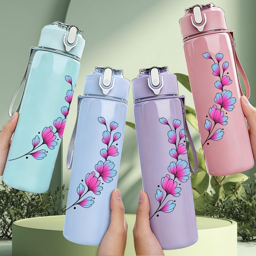 1PC Purple Lavender Branch Print 750ml Color Plastic Sports Water Bottle Leakproof Flip Straw Lid Suitable for Sports Office Home Use