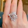 Huitan Irregular Shaped Women Finger Rings with Geometric Cubic Zirconia Modern Fashion Bridal Wedding Party Statement Jewelry