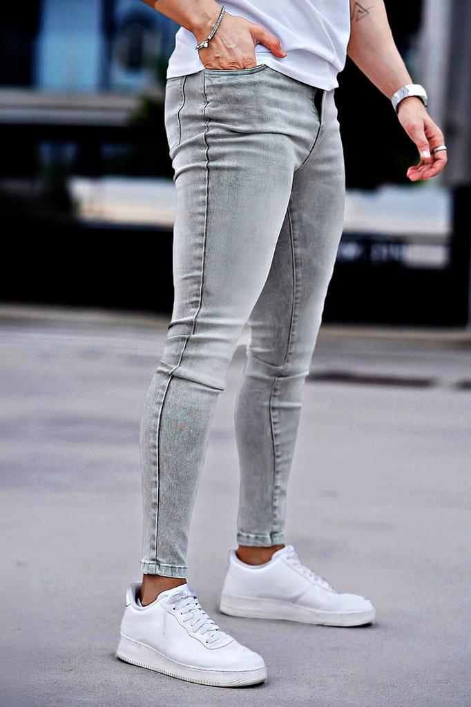 Мужские узкие эластичные джинсы GINGTTO, серые, размер 30