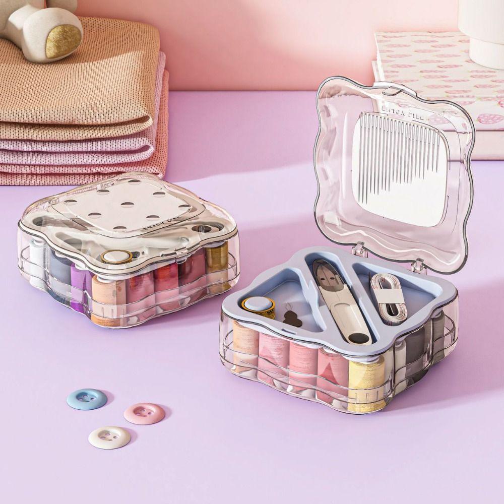 Portable Mini Sewing Box Set Partitioned Magnetic Needle Thread Box Hand Sewing Tool Kit Family