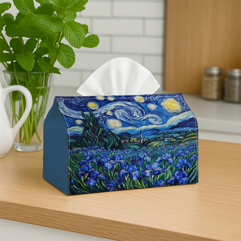 1pc Modern Post-Impressionist Starry Iris Tissue Box Holder - Multifunctional Suitable for for Home, Car & Party Decor, Compact Tissue Storage with St
