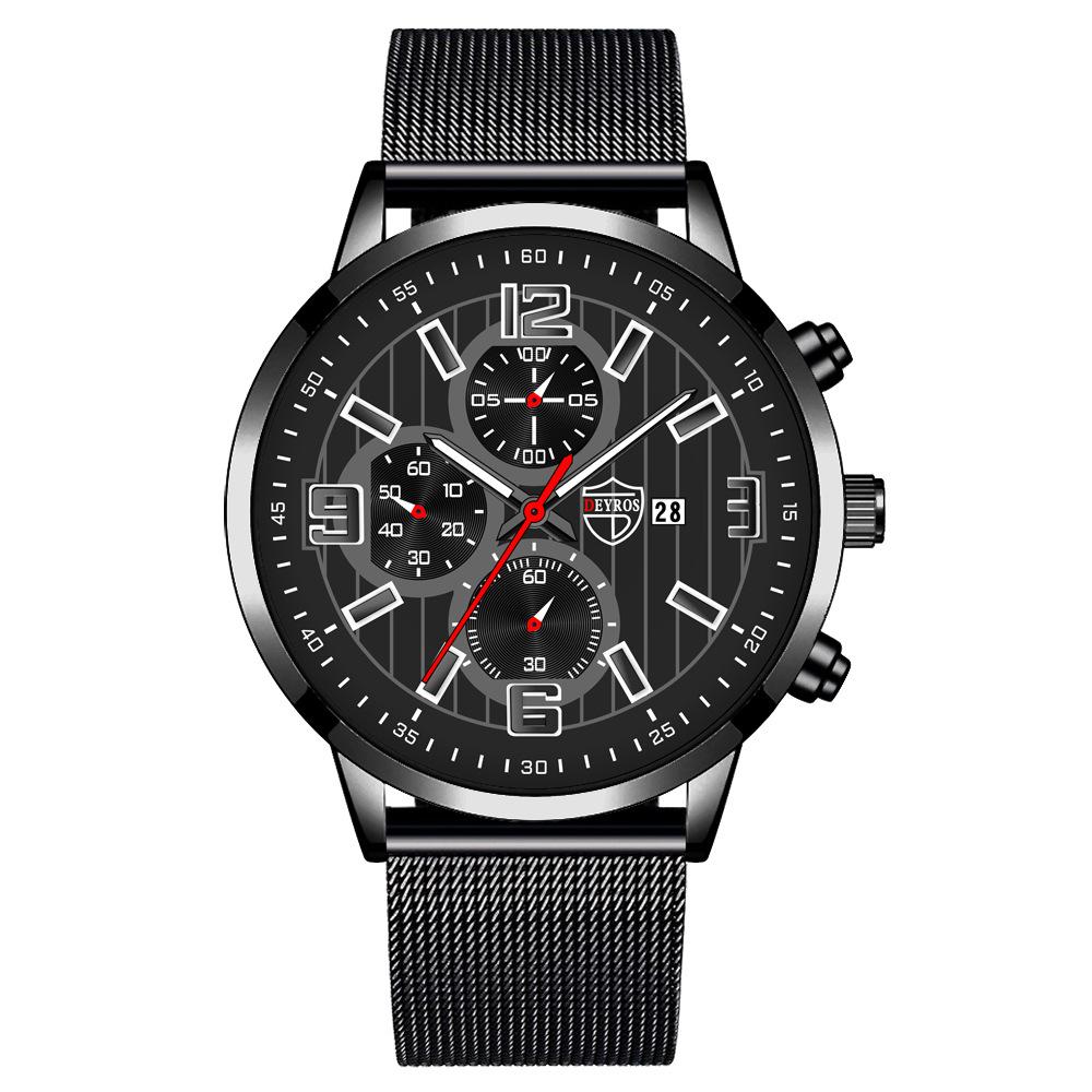 Steel Belt Men'S Watch Trendy Fashion Automatic Calendar Luminous Quartz Watch