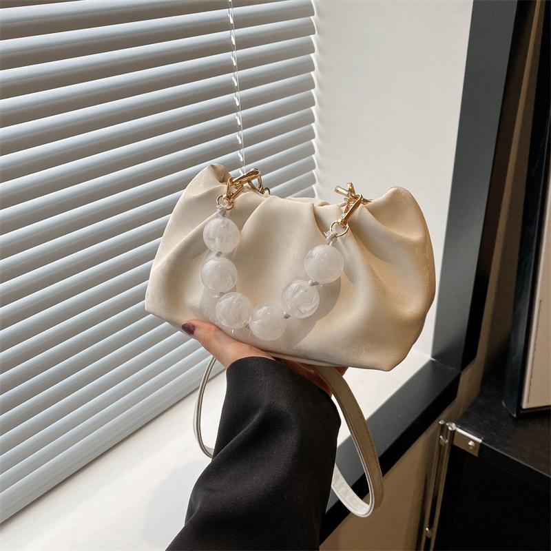 Модная жемчужная сумка-цепочка для женщин, новая трендовая универсальная плиссированная сумка через плечо