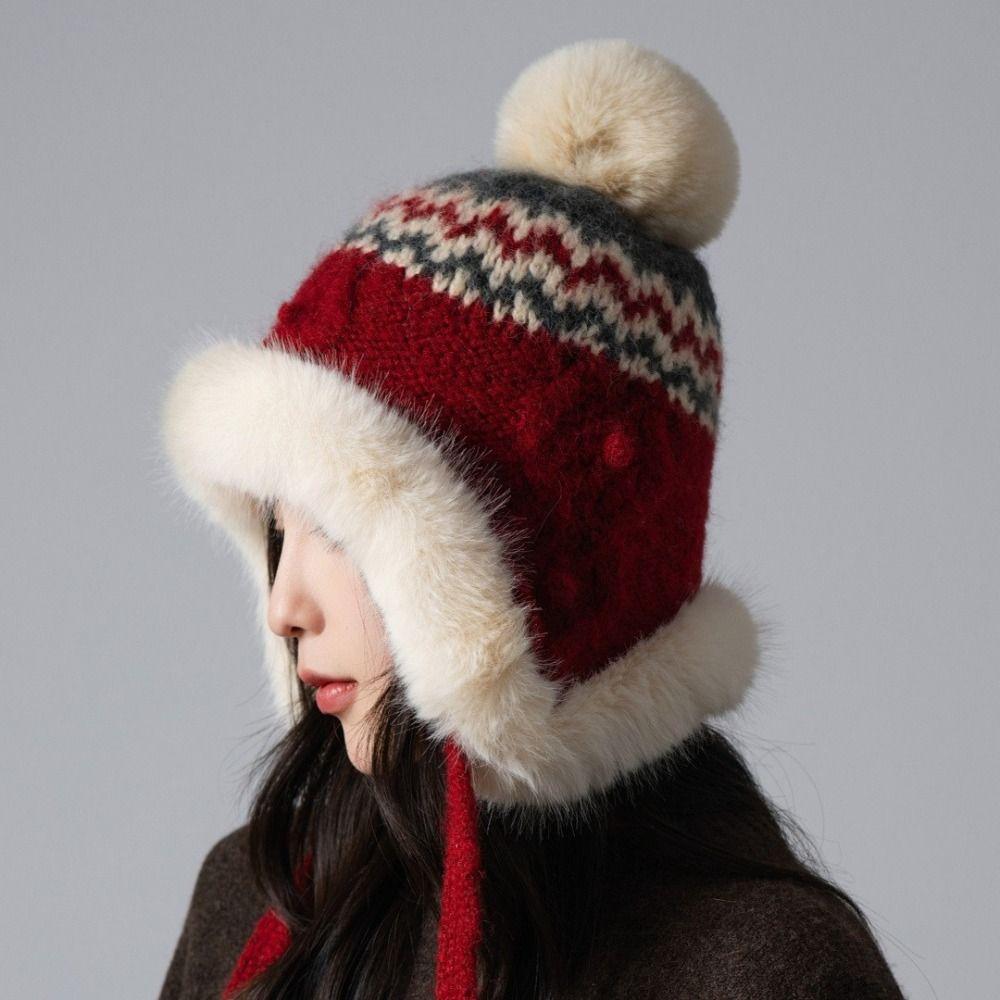 Ethnic Style Fair Isle Style Beanies Printed Ear Protection Hat Sweet Jacquard Knitted Hat Autumn
