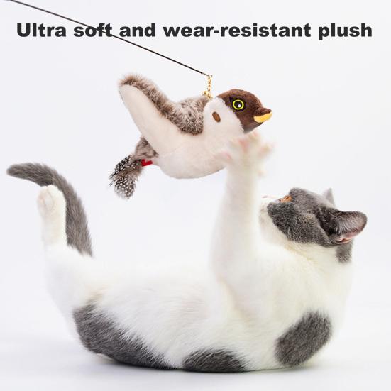 Интерактивная игрушка для кошек с хлопающими крыльями, активируемая касанием, электрическая летающая птица, игрушка со щебечущими звуками, имитация плюшевого воробья для помещений