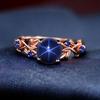 Handmade Rose Gold Plated Star Sapphire Ring: 925 Sterling Silver Branch Leaf Engagement Ring: Art Deco Twig Ring Jewelry Gift