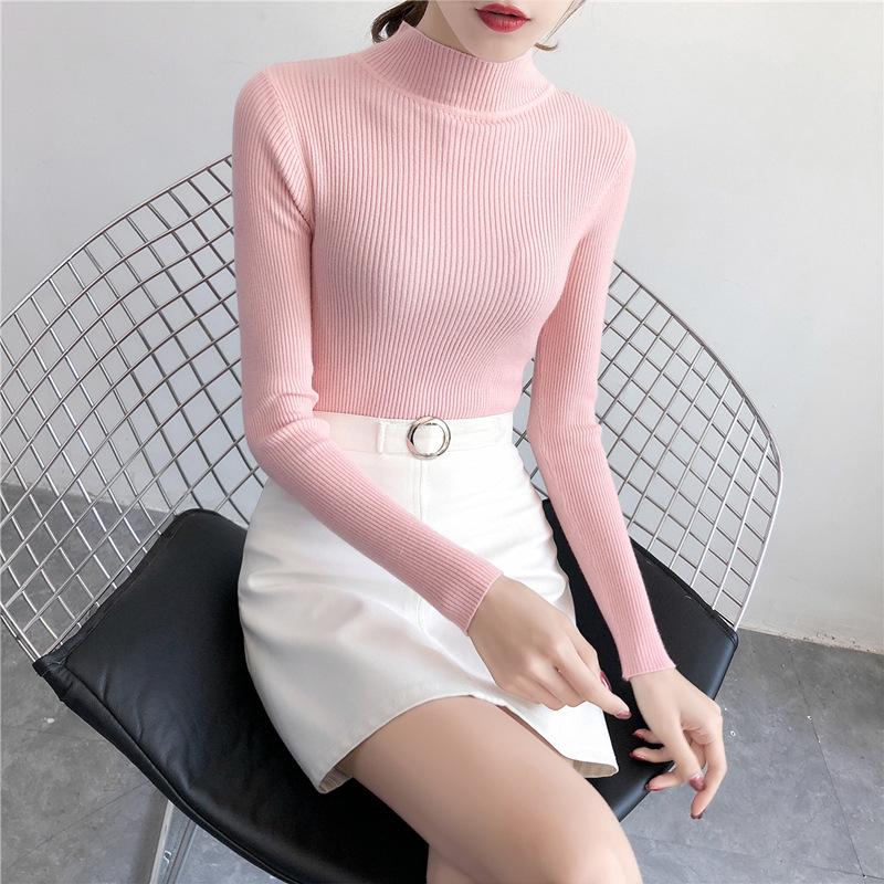 Женский черный облегающий вязаный свитер с полувысоким воротником 2022 года на весну и осень