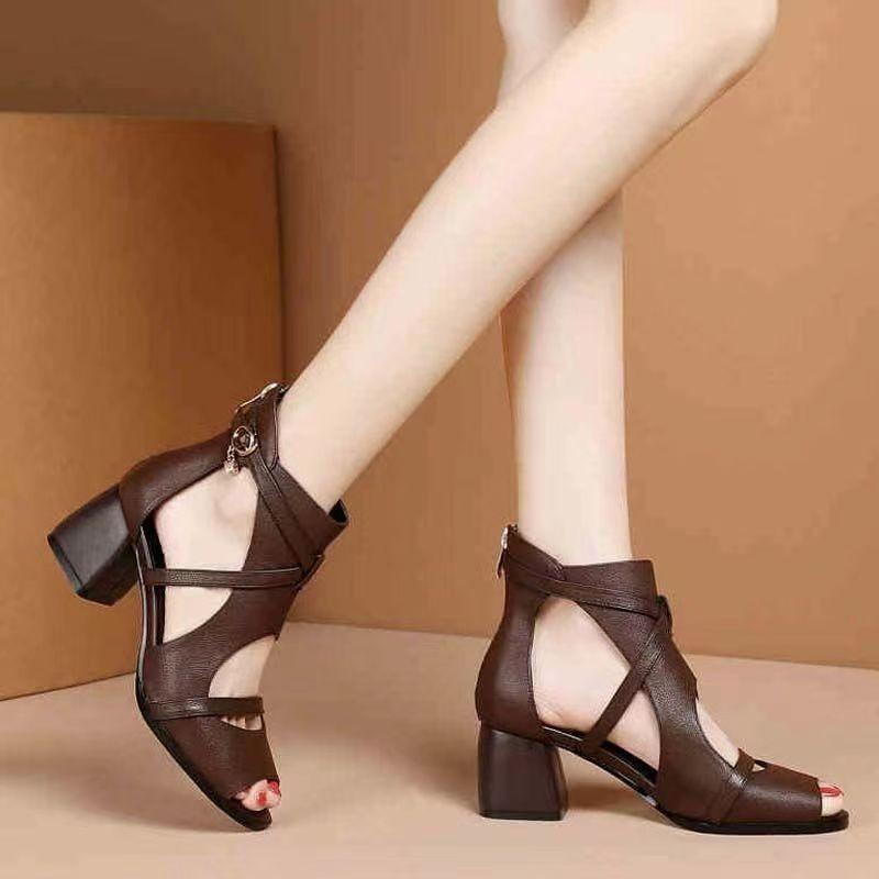 Новая летняя модная универсальная обувь Женская повседневная удобная пляжная обувь Элегантные минималистичные босоножки с открытым носком Женские туфли на высоком каблуке