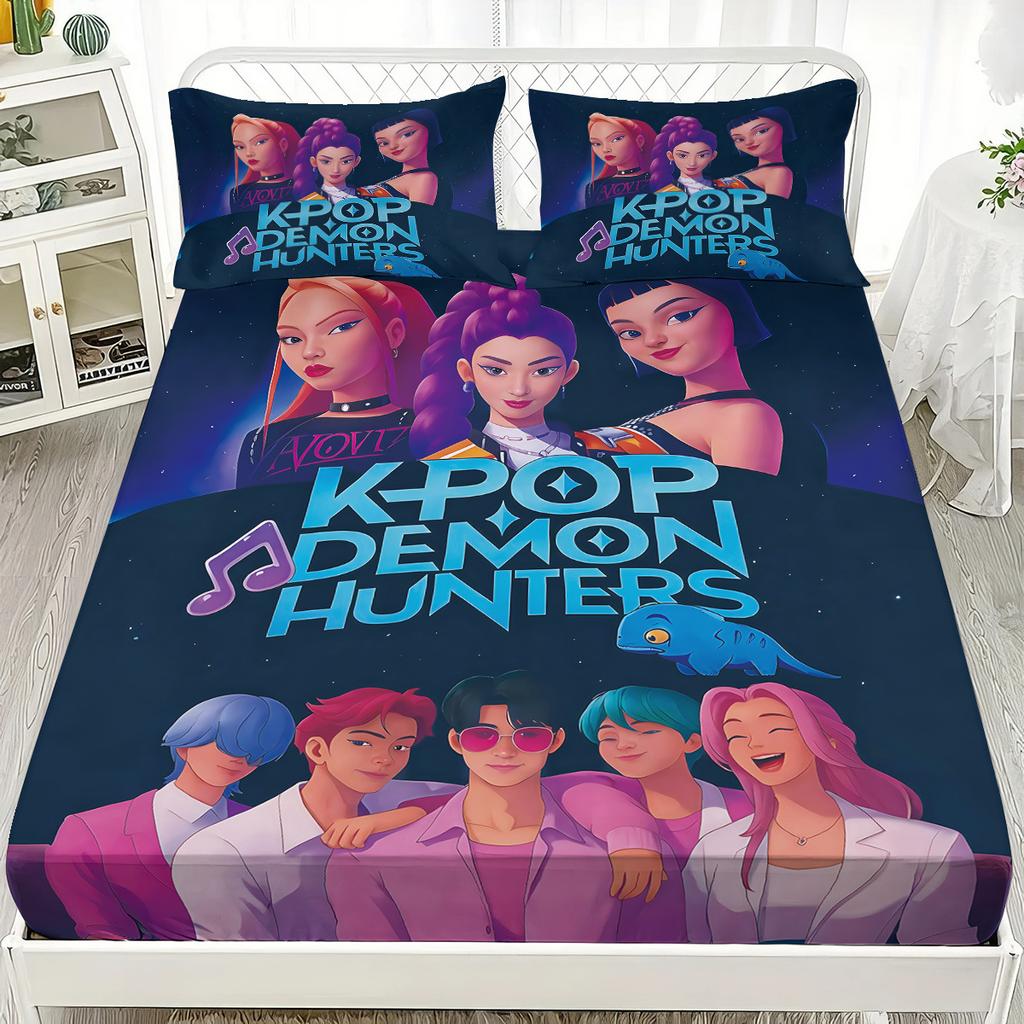 Saja Boys Team Fitted Sheet DemonHunters Print Coreless Fitted Sheet Set Multi Size Soft Bedspread Bedroom Bedding Decoration