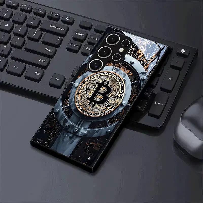 Стеклянный чехол для телефона с узором Bitcoin, подходит для Samsung Galaxy S26 S25 S24 S23 S22 S20 FE/Ultra/Plus, противоударная задняя крышка