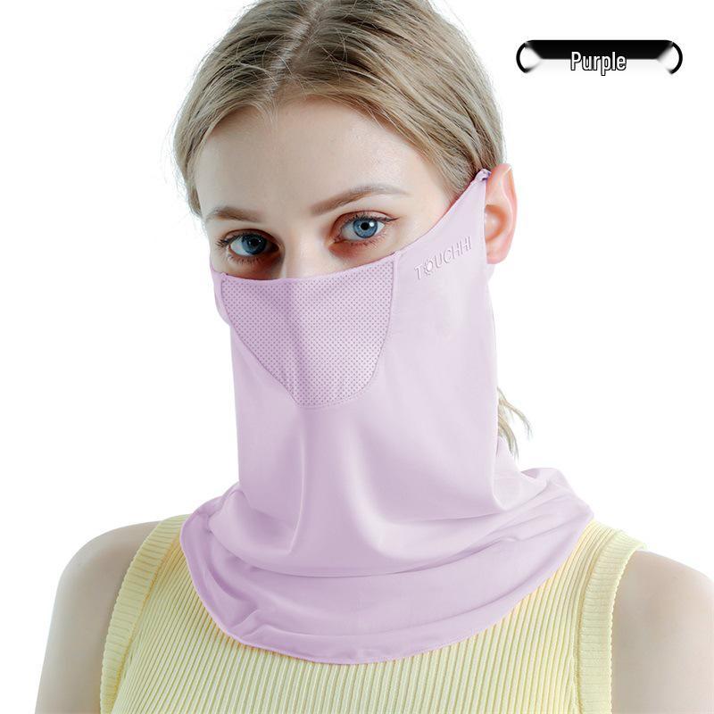 Женская маска для лица от солнца из ледяного шелка с 3D-защитой для глаз - Дышащая, тонкая и румянец для езды на велосипеде на открытом воздухе