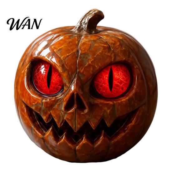 Festive Halloween Centerpiece Handmade Red-Eyed Pumpkin Figurine Resin Statue Spooky Multi-purpose Decoration Atmosphere Ornament Horror Themed Decor