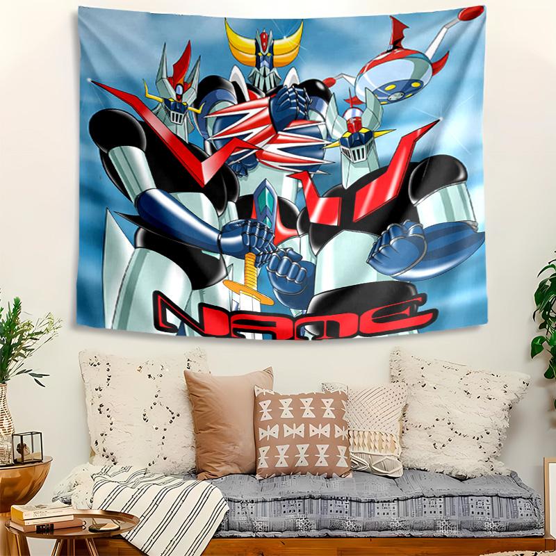 Personalized UFO Robo Grendizer Background Tapestry,Custom Name Birthday Party,Multifunctional Wall Decoration for Home Decor,Various Occasions