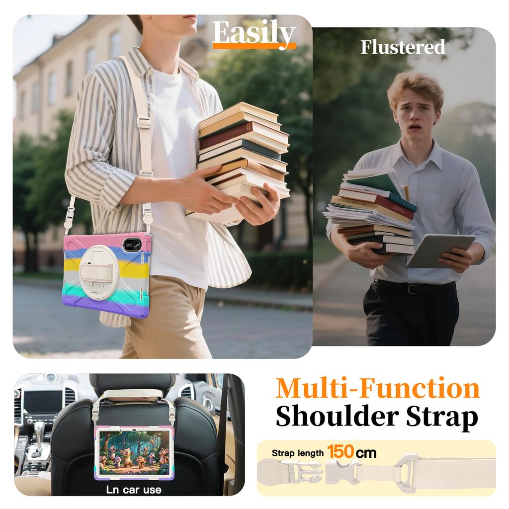 Armor Case for Xiaomi Redmi Pad 2 2025 11.0 Inch Model 25040RP0AG 25040RP0AI Heavy Duty Rotating Stand Cover with Shoulder Strap