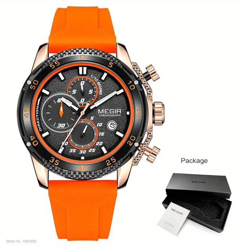 Megir Men's Watch With Silicone Strap Chronograph Quartz Wristwatches Glow Waterproof Wrist Watch, Ideal Choice for Gifts 2211