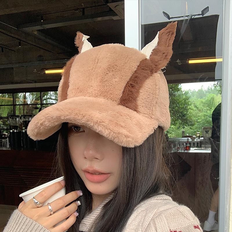 Winter Thermal Baseball Cap with Doberman Floppy Ear Thickened Warm Knitted Beanie for Women Large Size