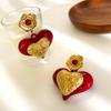 Red Heart Dangle Earrings Love Heart Dangle Drop Earrings with Flowers Women Hypoallergenic Artistic Earrings for Dating Party
