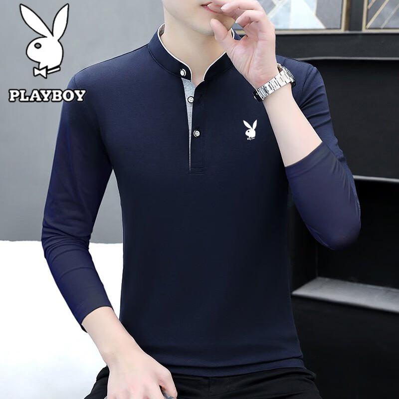 PLAYBOY Мужская повседневная футболка с длинным рукавом и воротником-стойкой