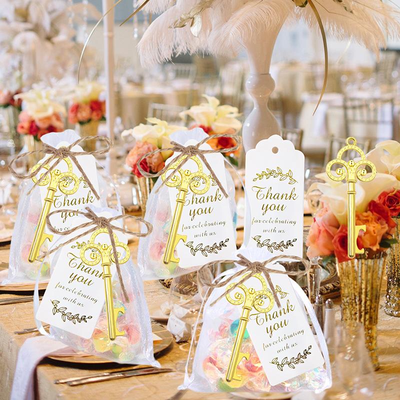 25 шт. Ключ-открывалка для бутылок с мешочками из органзы, бирками с благодарностью, джутовой веревкой - идеальные сувениры для свадебной вечеринки и детского душа