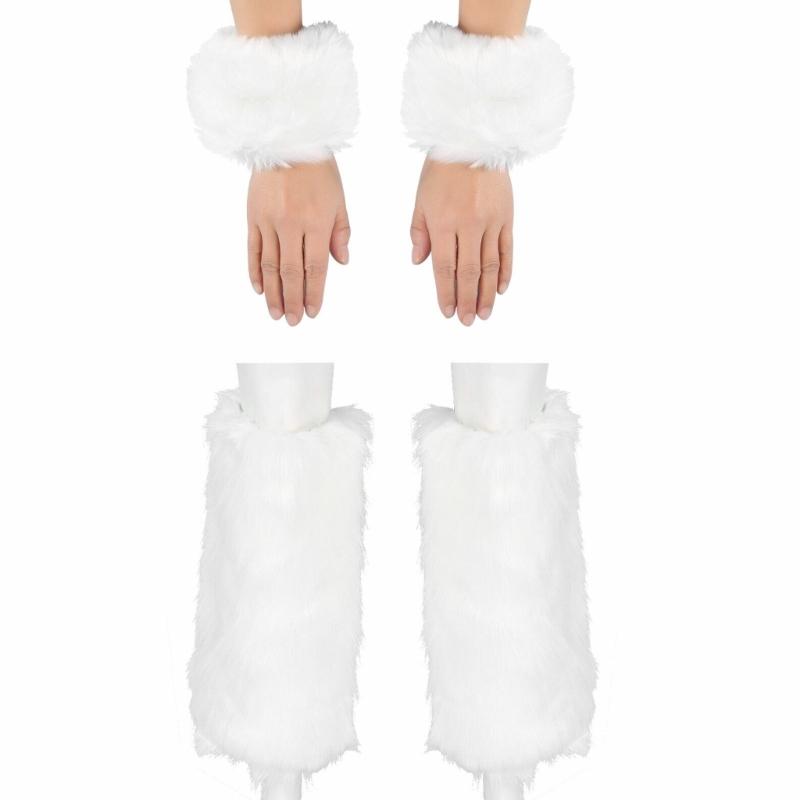 Faux Furs Cuffs Furry Wrist Bands Leg Warmers Wrist Cuffs Warmer Boot Cuffs for Women Party Cosplay Costumes Accessories