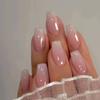 24Pcs Glossy Pinkish Press On Nails Long Square Fake Nails 1sheet Jelly Glue And 1pc Nail File Included