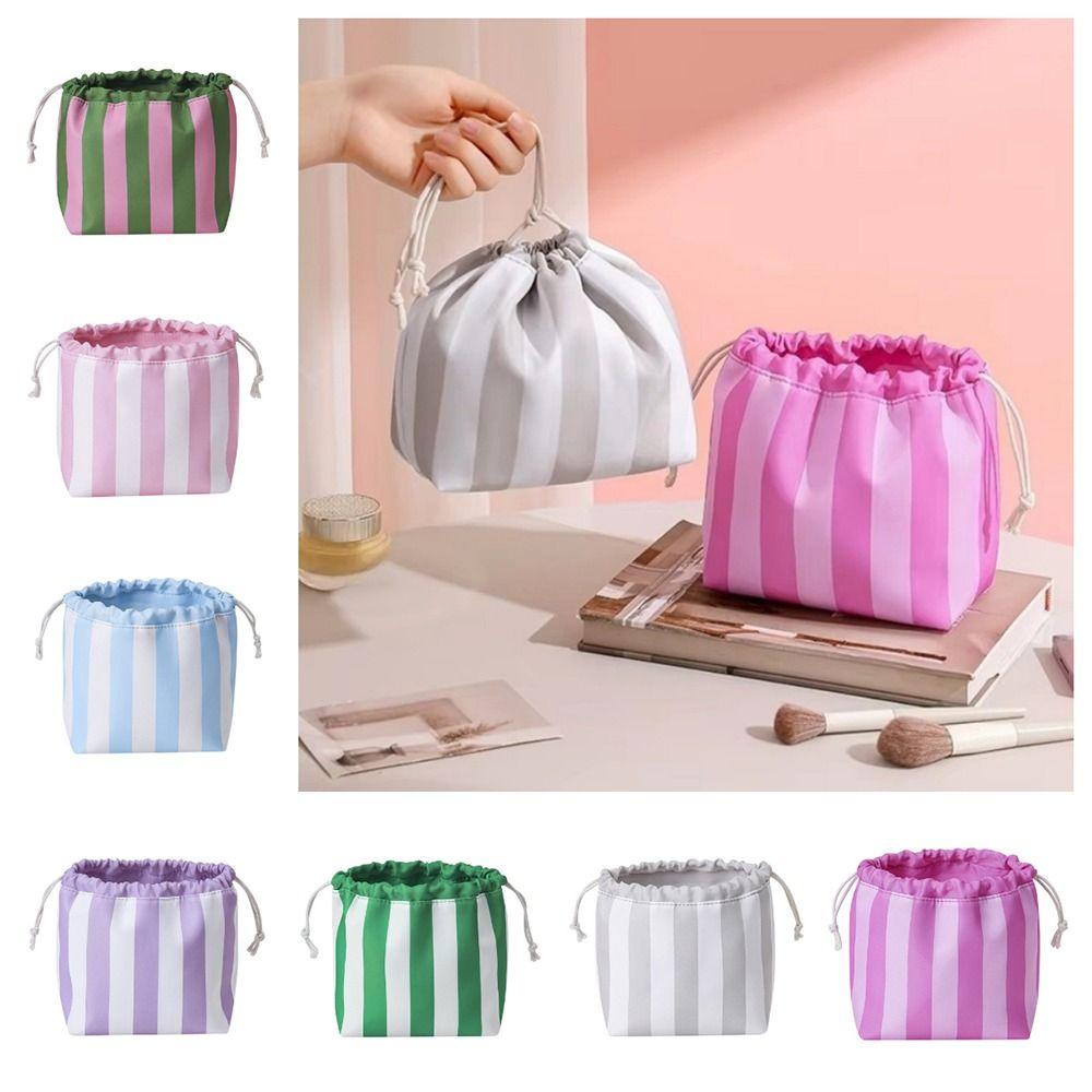 Portable Makeup Bag Organize Large Capacity Striped Cosmetic Organizer Women