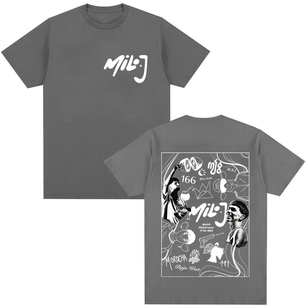 Футболка с принтом рэпера Milo J Madrid Wizink Center Tour 2025 Мужская Женская Повседневная Мода Мужская Женская Одежда Уличная одежда высокое качество