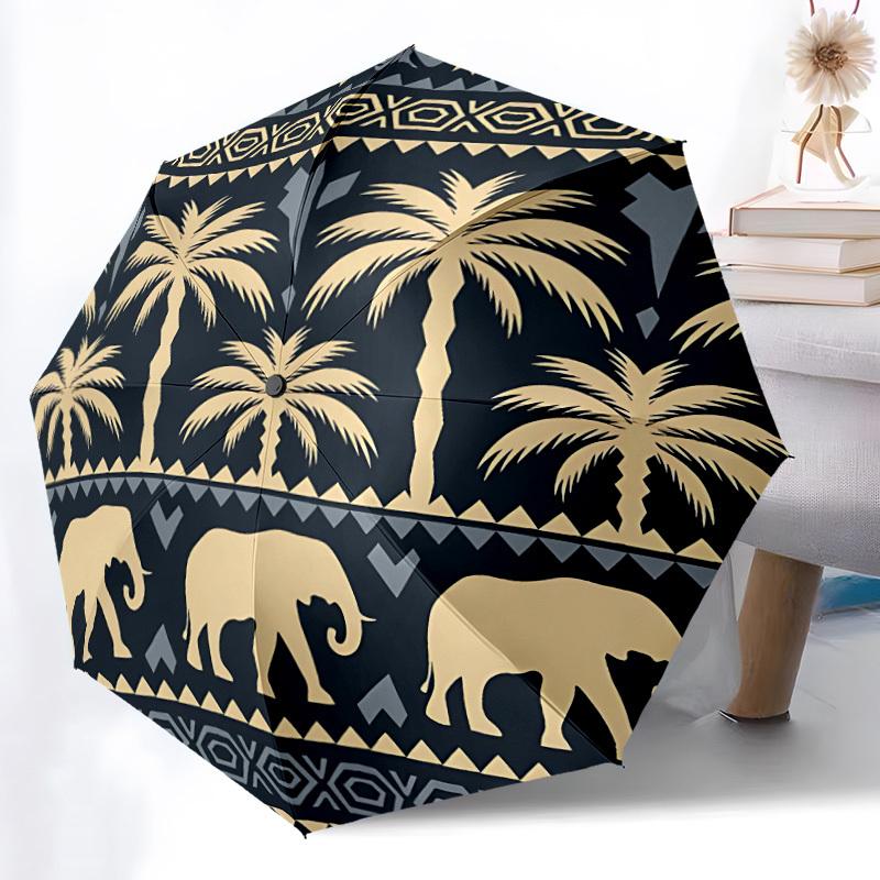 1pc Tropical Elephants Automatic Open/Close Umbrella Compact Folding Umbrella, All-Season Portable Umbrella for Women/Men, Perfect Gift for Birthdays