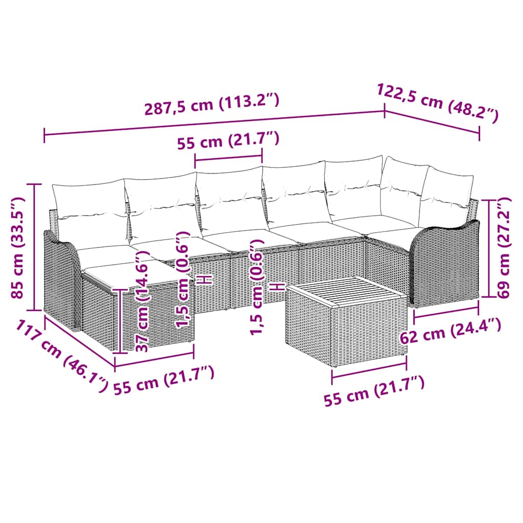 Garden Sofa Set with Cushions 8 pcs Black Poly Rattan