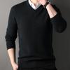 Осень-зима мужской свитер с V-образным вырезом, трикотажный однотонный эластичный пуловер средней длины, формальный деловой стиль, свитер