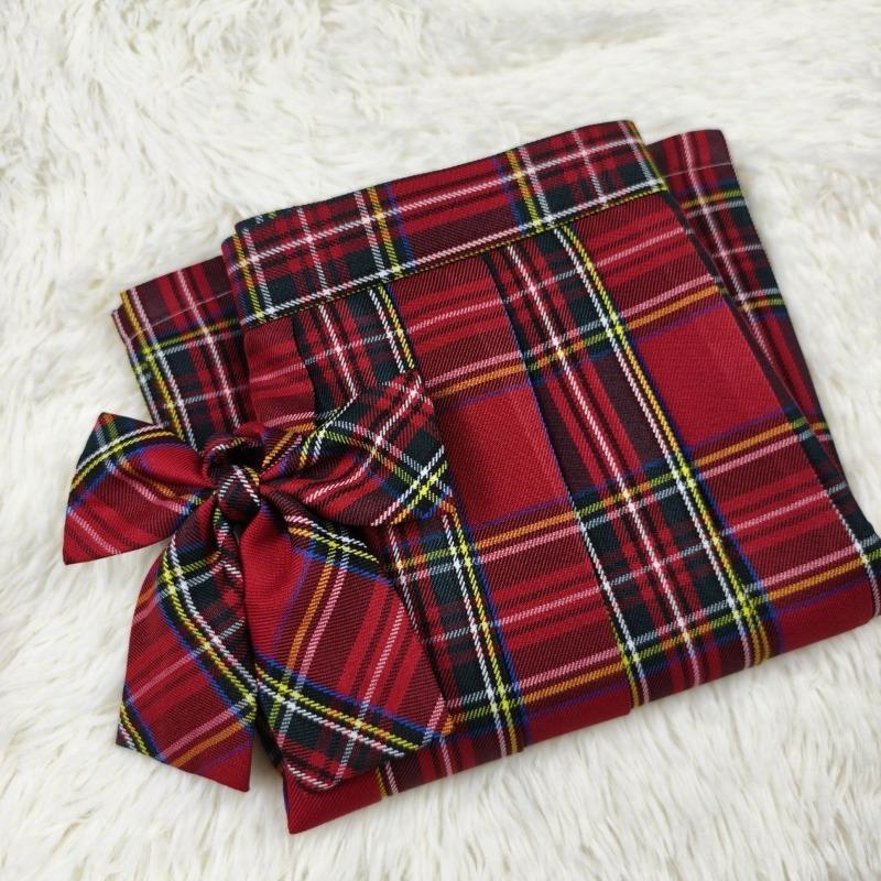 Красная клетчатая униформа короткая юбка с регулируемой талией плиссированная юбка завязка повседневная летняя одежда в стиле колледжа