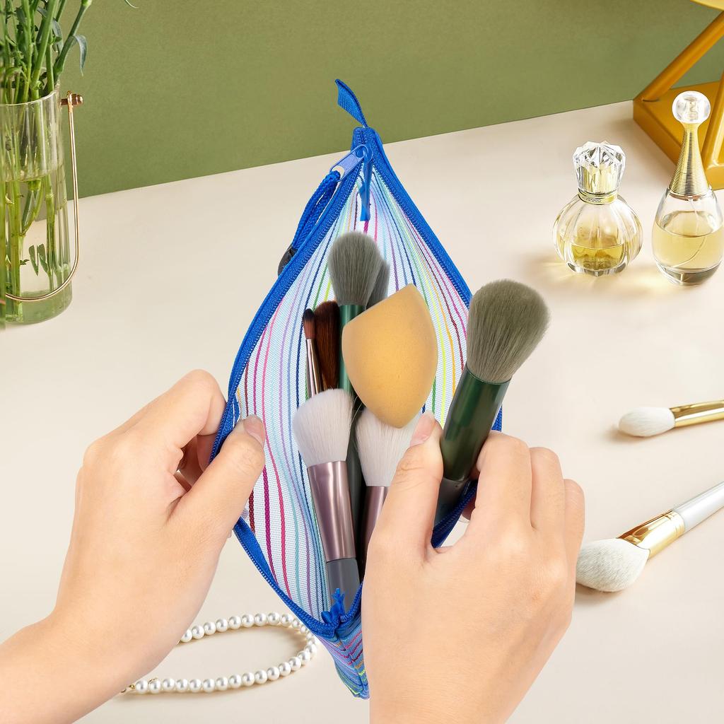 TOCCOOL A6 Nylon Makeup Zippered Mesh Cosmetic Bag for Perfect for Storing Makeup Brushes and Other Cosmetics of Pouch, Travel, (Set 5, Red, Yellow,