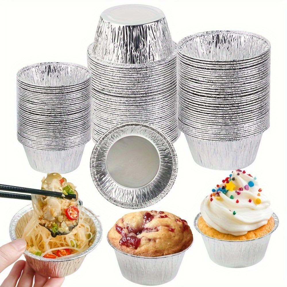 50Pcs Disposable Baking Cup Tray Food Grade Cupcake Mold Aluminum Tin Foil Baking Pans  Pudding
