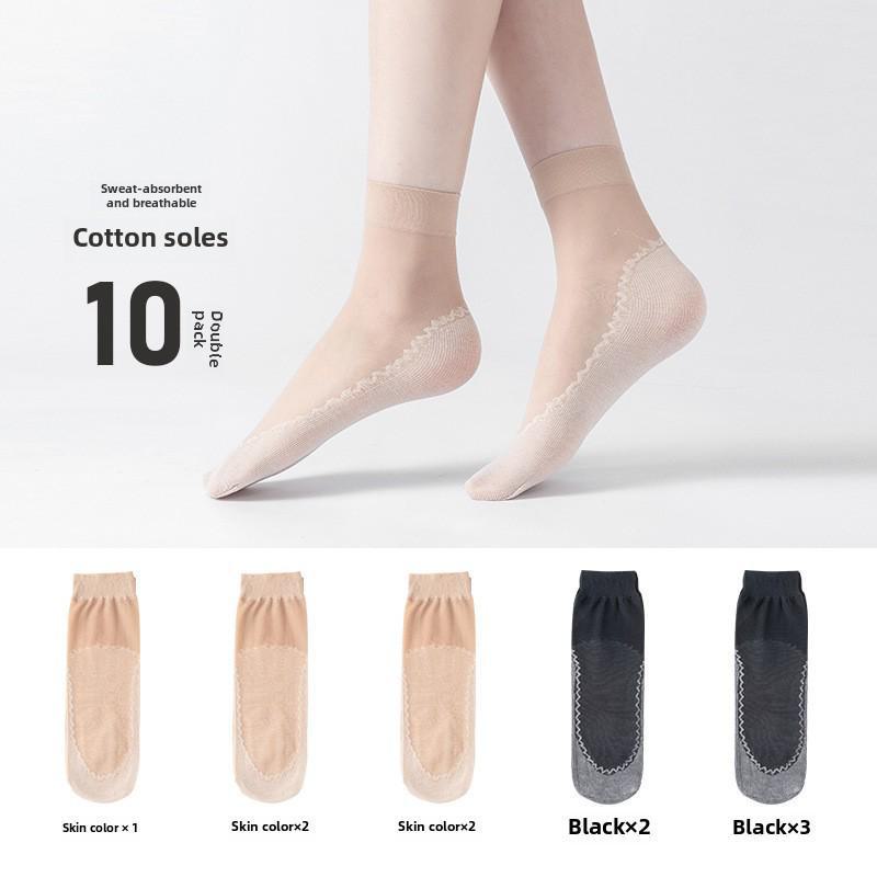 Женские прозрачные нескользящие короткие носки Bonas - весна/лето, тонкий кристаллический шелк, хлопковая подошва, анти-цепляние, износостойкие.