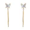 Shiny Zircon Long Pendant Earrings Gold Plated Stud Earrings Butterfly Tassel Drop Earrings  Party
