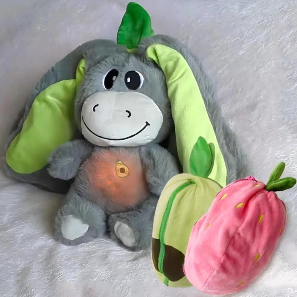 Cute 12.6inch Luminous Breathing Doll with Motion Lights Strawberry Sleeping Donkey Cartoon Early Childhood Plush Doll
