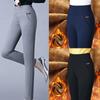 Women Pants High Waist Solid Color Pockets Autumn Winter Trousers Thickened Solid Color Fleece Lining Straight Pants Streetwear