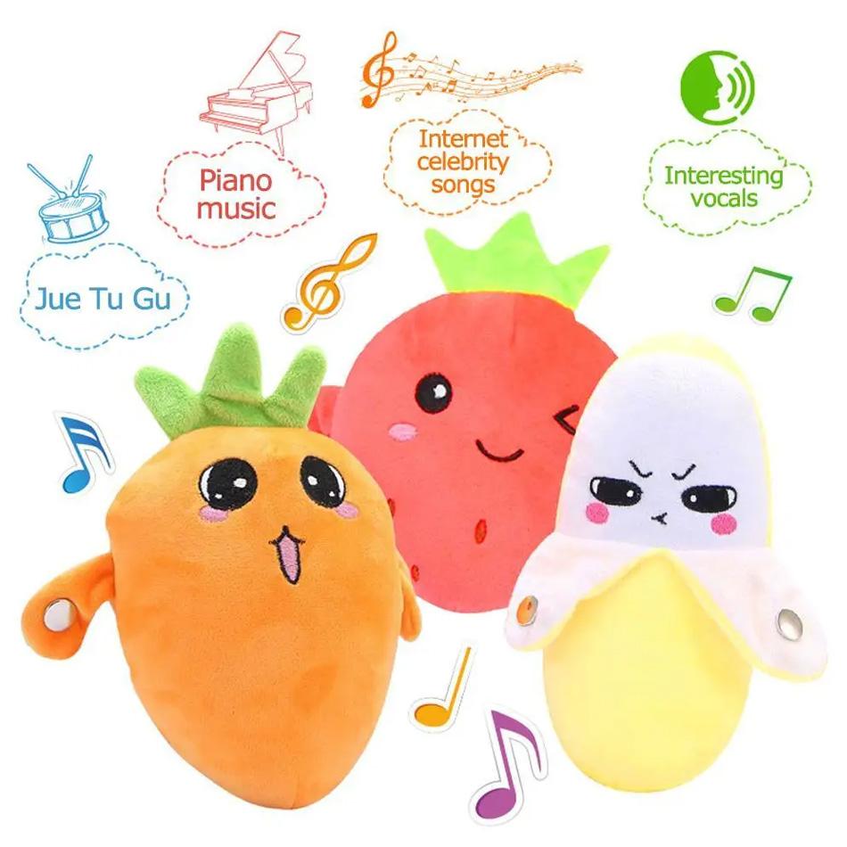 New Interactive Musical Sensing Beat Plush Toys Fruit Musical Doll Fruit Sensing Beat Piano Electric Ragdoll Banana Strawberry