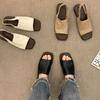 Square Head Sandals Female Summer New Solid Color Flat Bottom Fashion Open Toe Beach Sandals Slippers